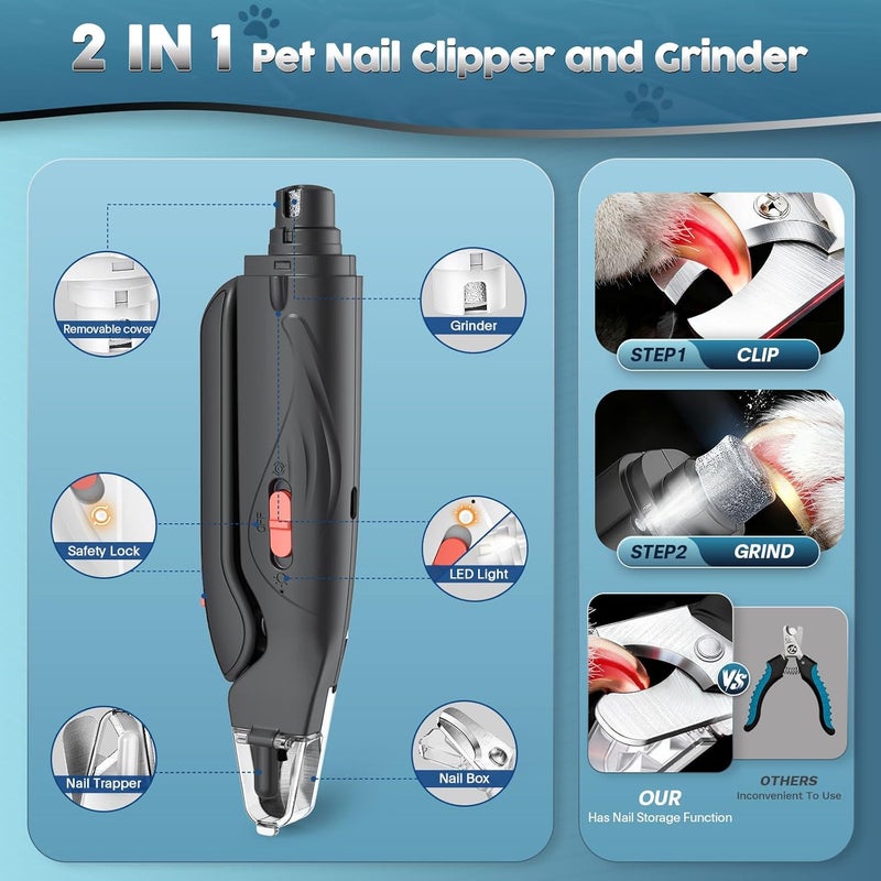 Picky zoom 2-in-1 Dog & Cat Nail Clippers and Grinder with Light – Safety Guard to Avoid Overcutting, Sharp Blade, Painless Quiet Pet Nail Claw Trimmers, Professional Grooming Tool for Large Small Pets - Image 2